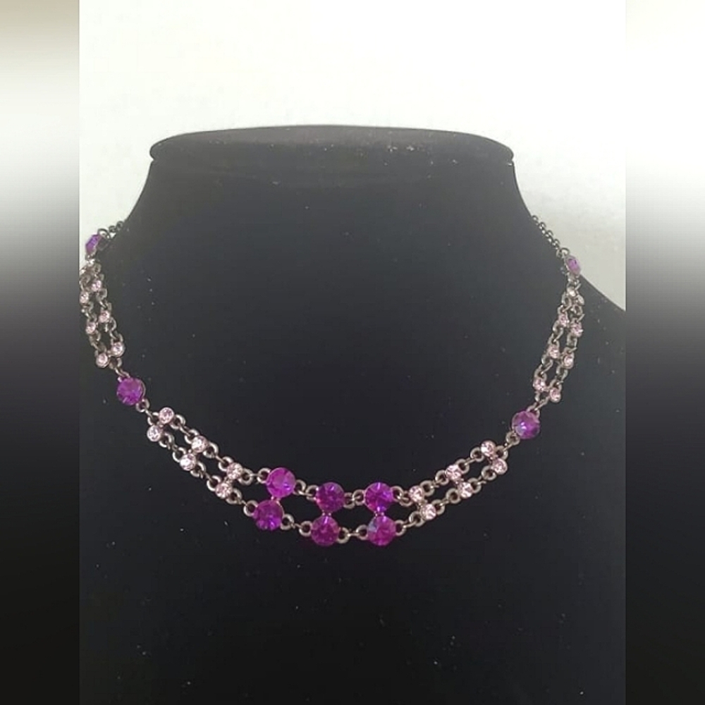 Amethyst Laced With Crystals  Necklace. 🌴
